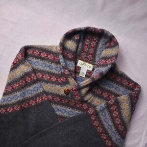 Orvis Mens Fair Isle Shawl Collar Sweater 100% Lambswool Size XXL